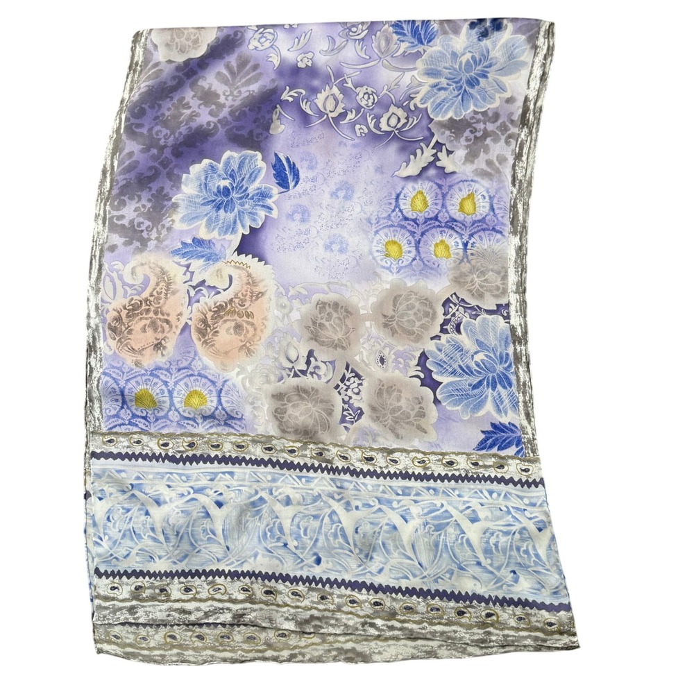 Silk Scarf Blue/Purple floral - Picture 1 of 6